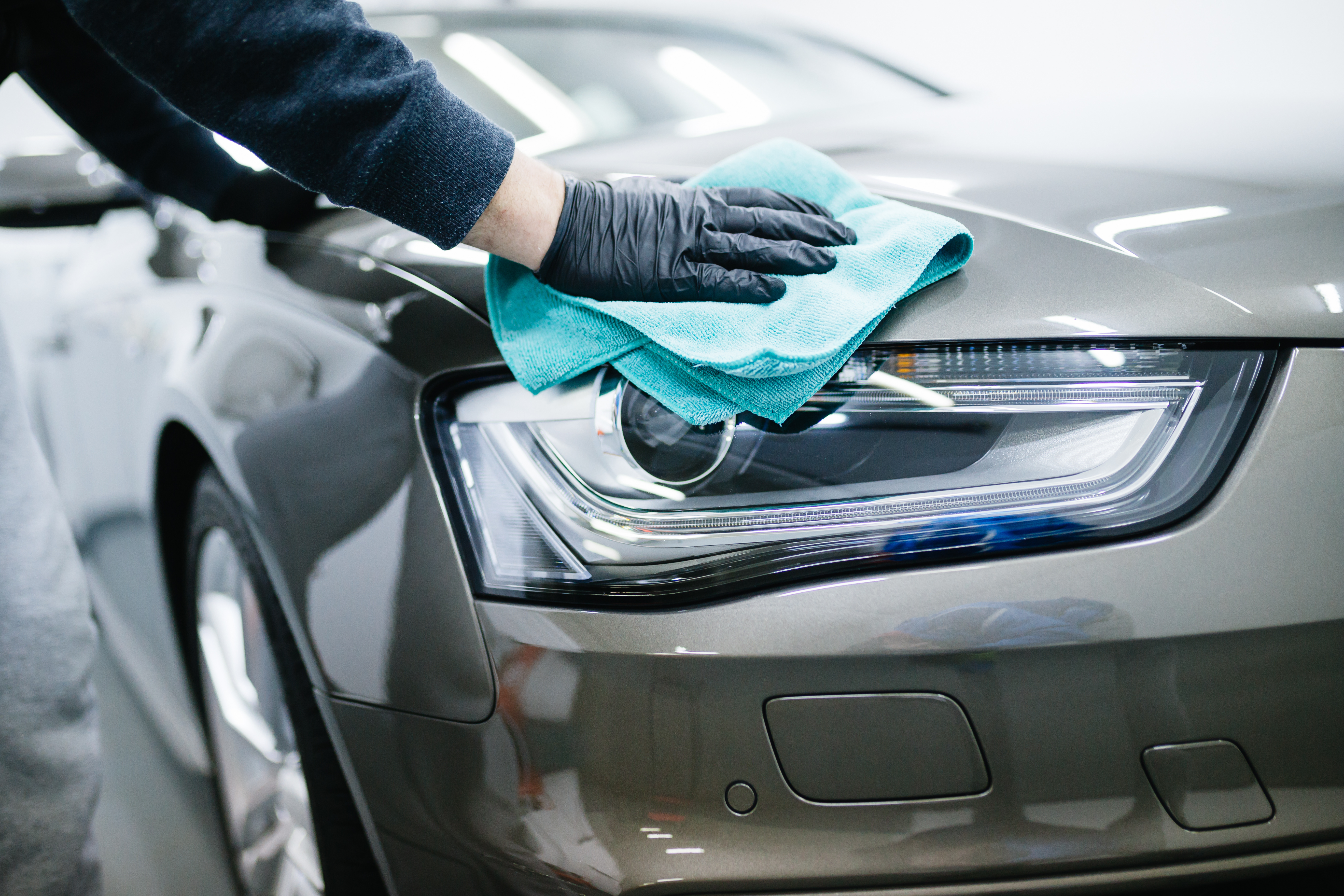 Car wash towel dry close up
